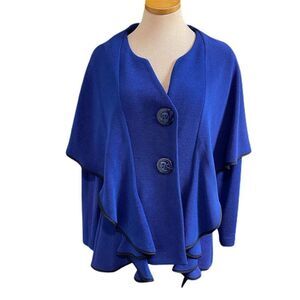 Design Today’s Cobalt Blue Pea Coat Big Button Lagenlook Jacket Size Medium